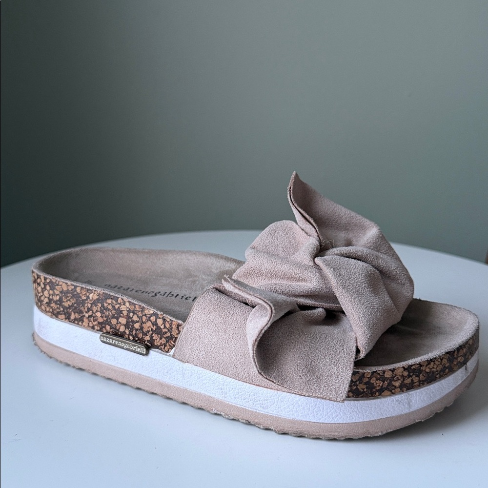 Nazareno Gabrielli Molded cork platform slides bow Italian Brand Summer 35